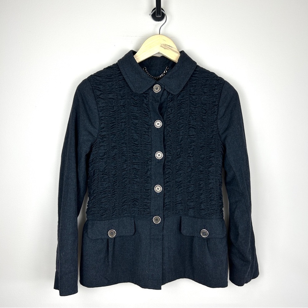 Vintage Burberry Gray Wool Collared Button Down J… - image 1